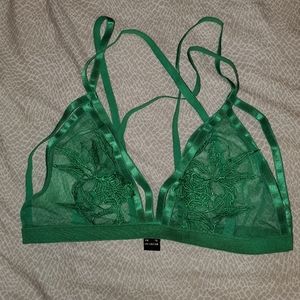 Green Floral Mesh Strappy Bralette